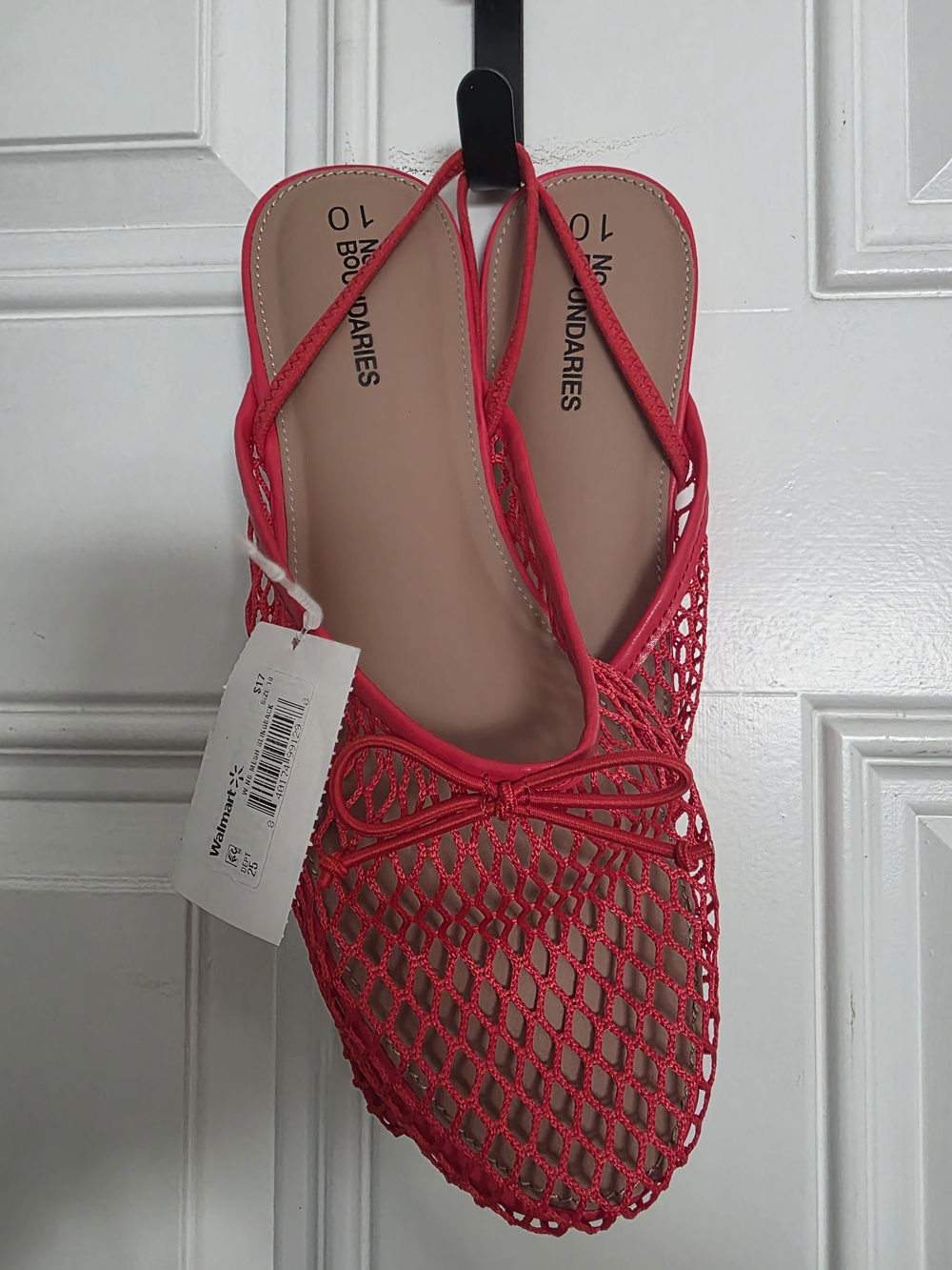 NWT Sz 10 No Boundaries Red Mesh Slingback Flats with Bow Accent